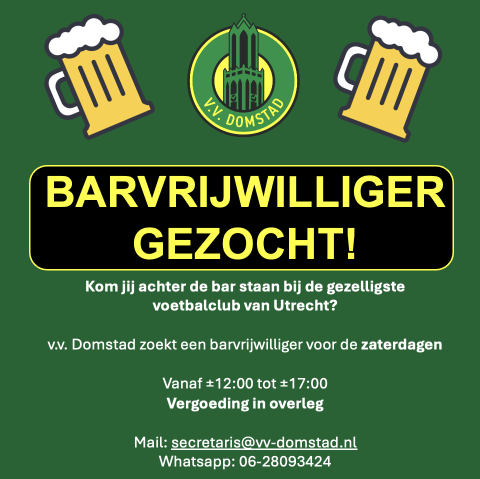 Ben of ken jij onze nieuwe barvrijwilliger voor de zaterdagen? Vergoeding in overleg!